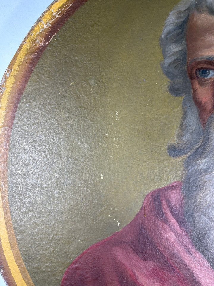 Oval Portrait Painting of Bearded Elder on Board
