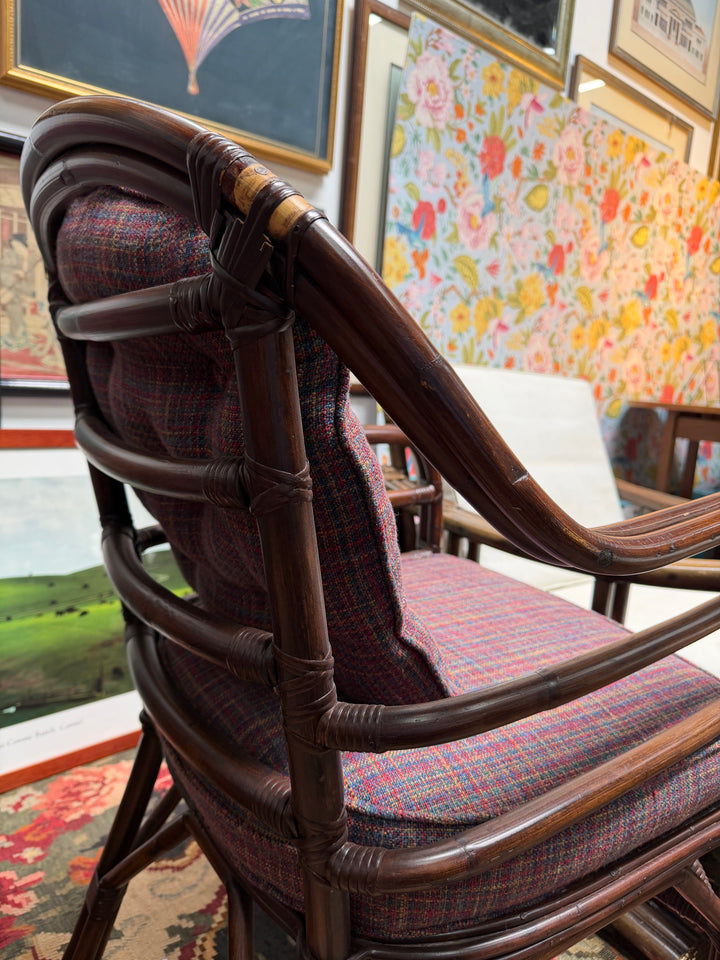 Set of 2 Vintage Bamboo and Rattan Chairs with Ottoman
