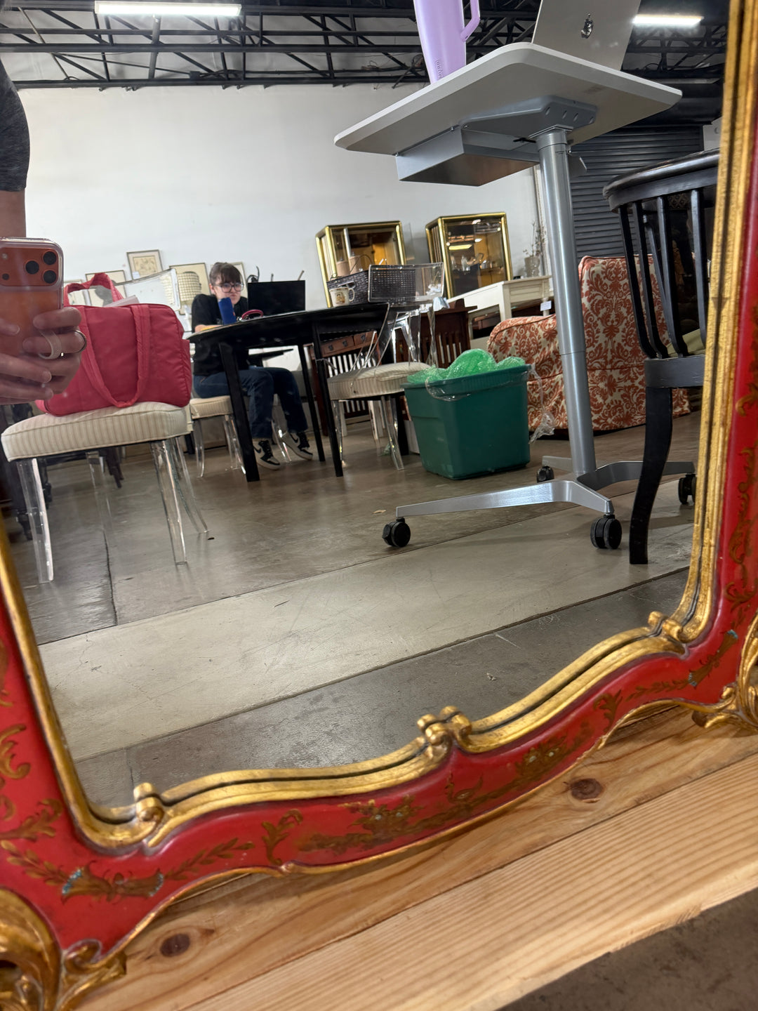 20th Century Hand Carved Gilt and Red Painted Mirror