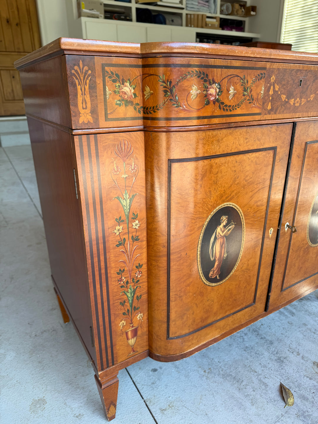 19th Century Hand-Painted Satin Wood Antique Satinwood Cabinet