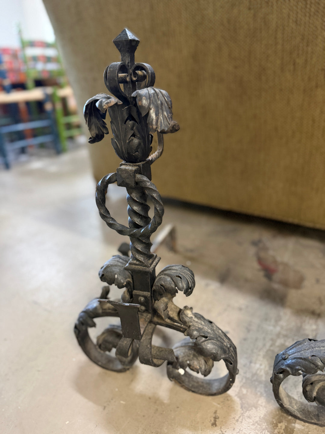 Pair of Black Iron Andirons