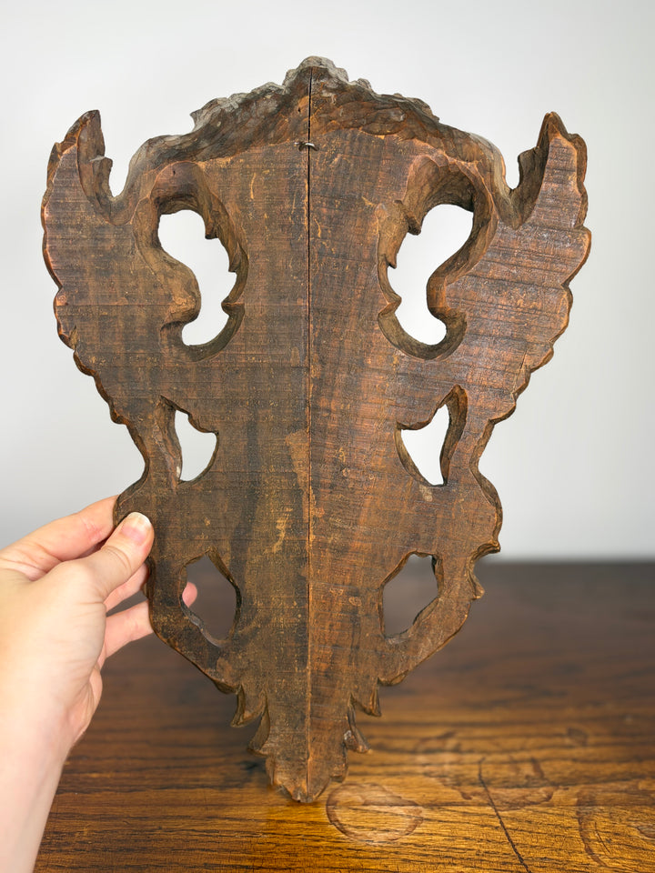 Pair of Carved Wood Heraldic Eagle & Shield Wall Plaques