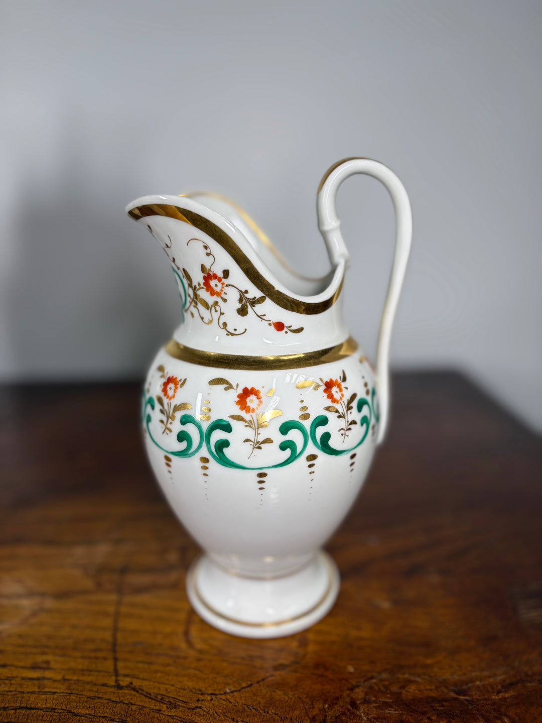 Antique Porcelain Tea/Coffee Service Set with Green Scrollwork & Gilt Decoration