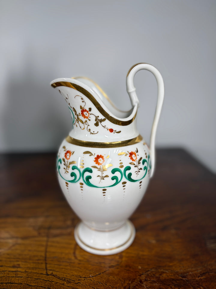 Antique Porcelain Tea/Coffee Service Set with Green Scrollwork & Gilt Decoration