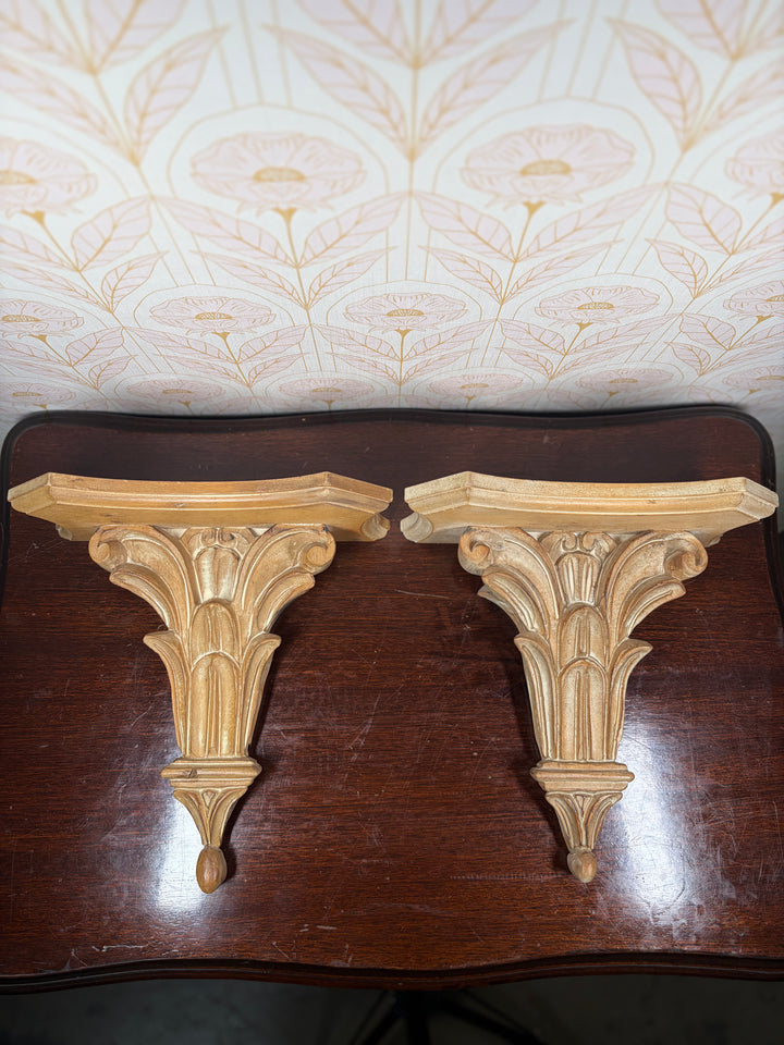 Pair of Gilt Acanthus-Leaf Wall Bracket Shelves (Made in Italy)
