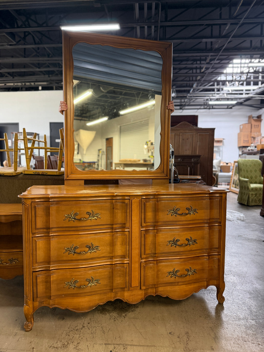 Vintage French Provincial Dresser with Mirror