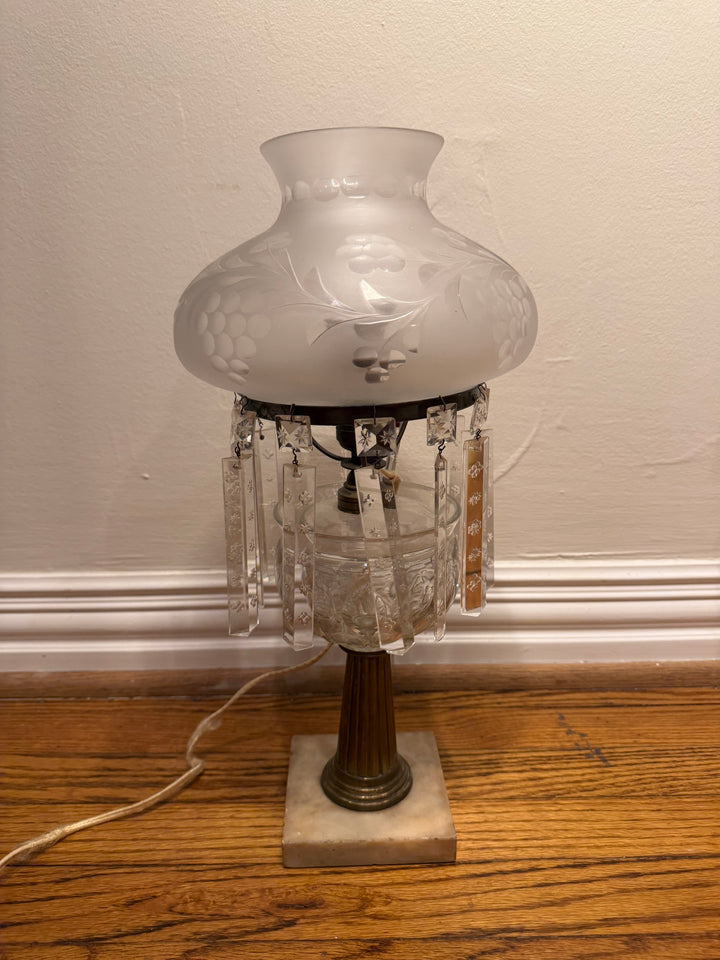 Astral Lamp with Bronze Column Base on White Marble Platform