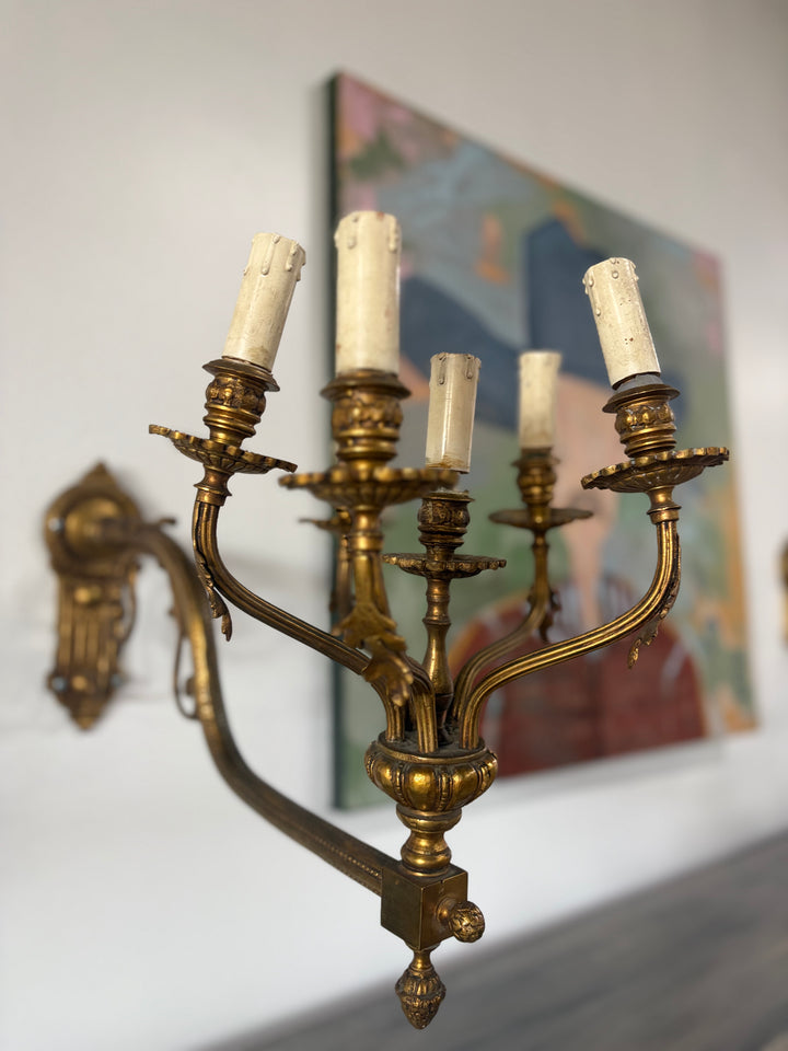 Ornate Gilt Brass Wall Sconces