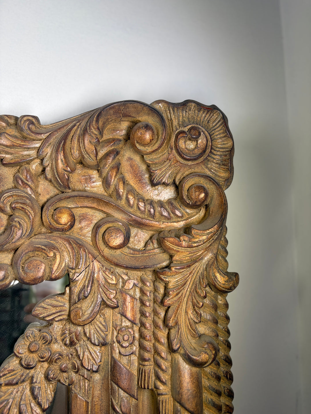Large Ornately Carved Wood Wall Mirror