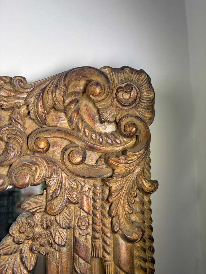Large Ornately Carved Wood Wall Mirror