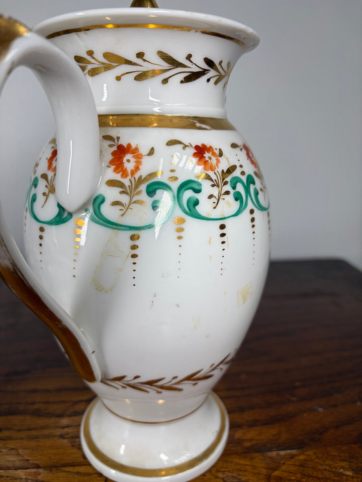 Antique Porcelain Tea/Coffee Service Set with Green Scrollwork & Gilt Decoration