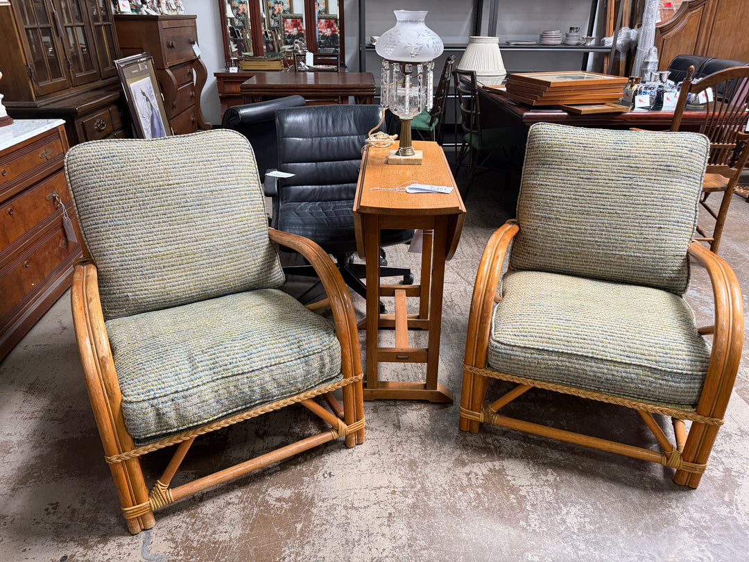 Set of 2 Vintage Braided Rattan and Bamboo Chairs