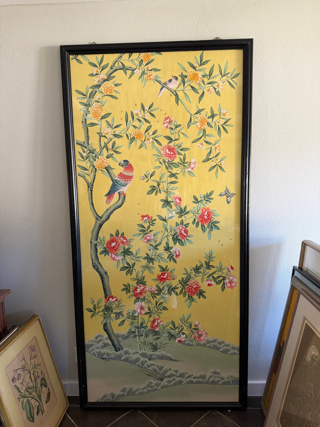 Chinoiserie Framed Yellow Wallpaper Panel