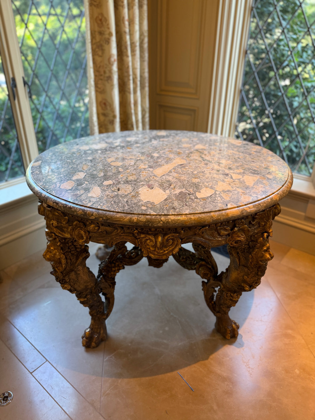 Italian Baroque Style Marble Giltwood Side Table