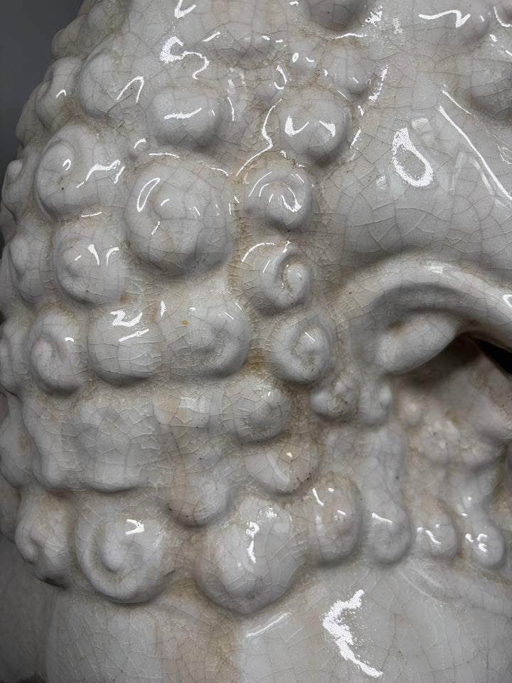 Pair Large White Glazed Ceramic Foo Dog Statues
