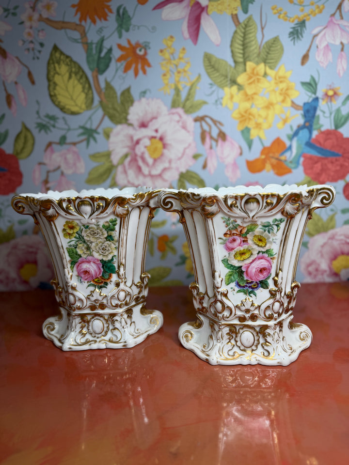 Set of 2 Antique French Porcelain Vases