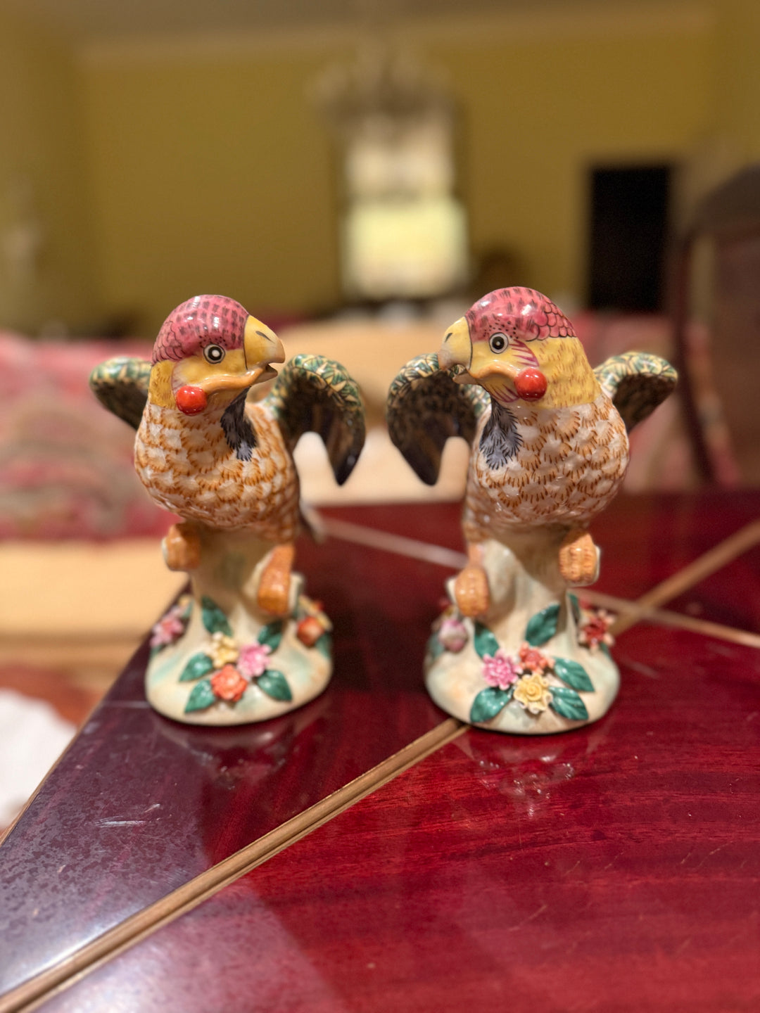 Majolica Parrot Figurines