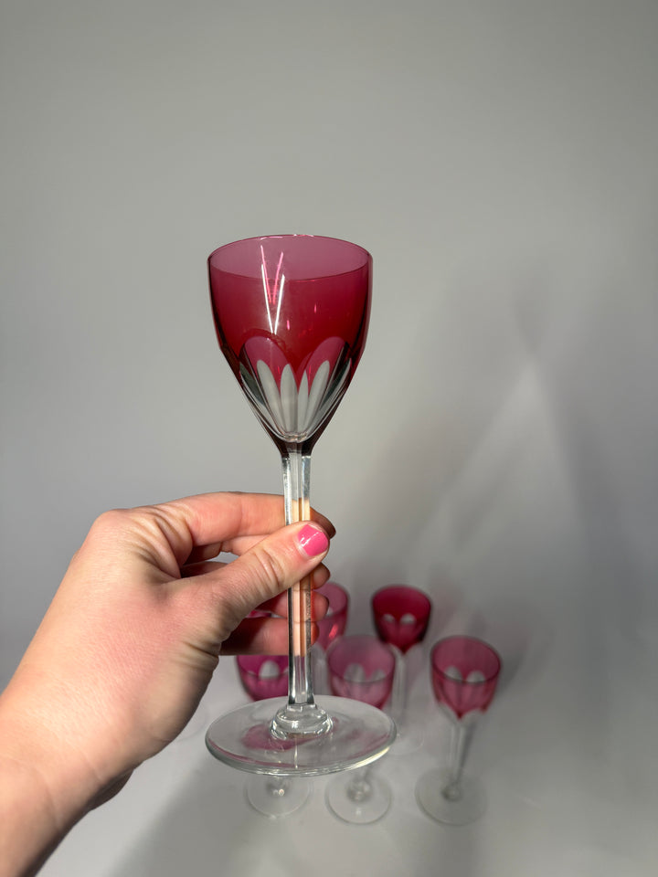 8 Baccarat Harcourt Genova Ruby Crystal Glasses