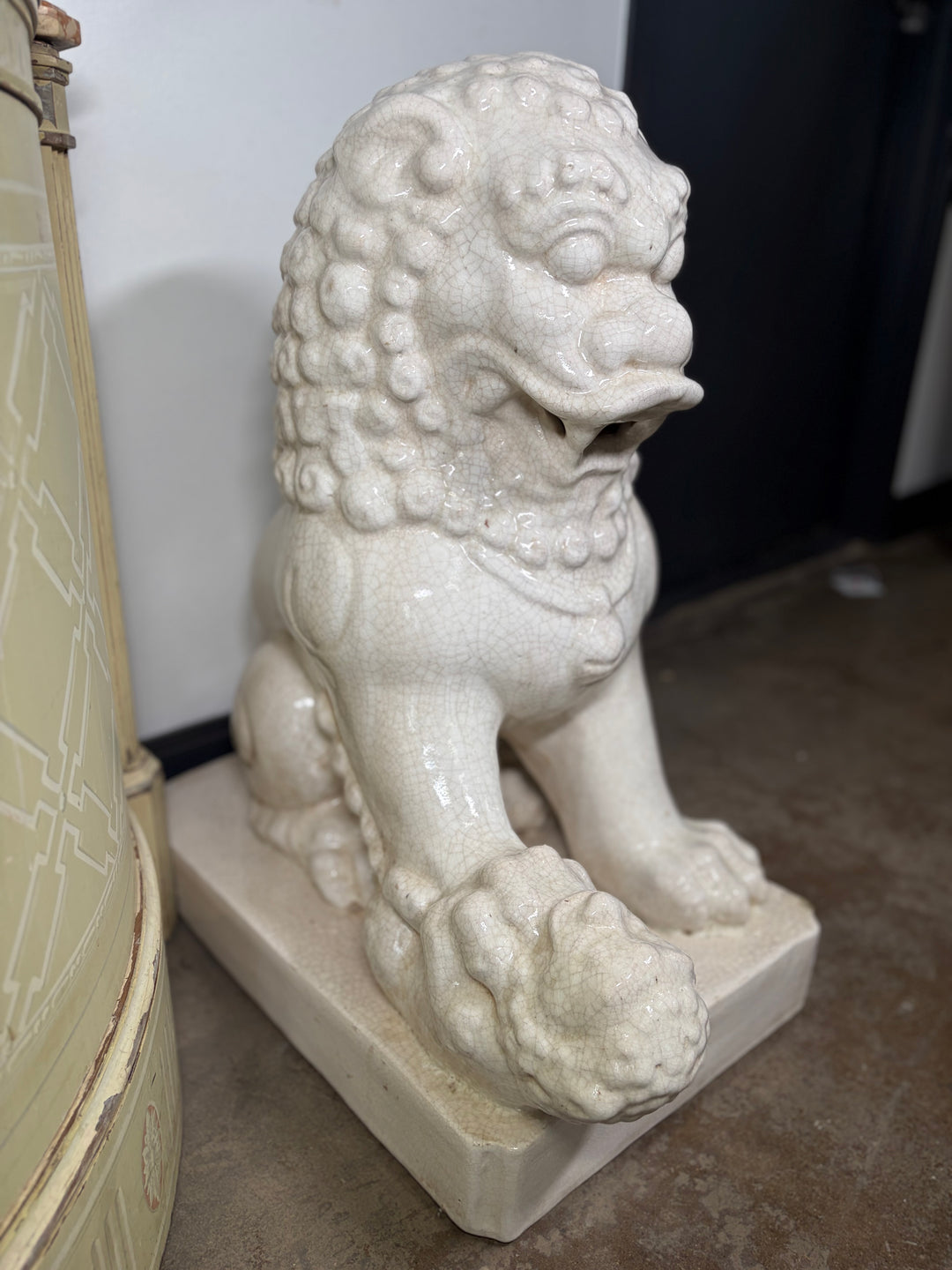 Pair Large White Glazed Ceramic Foo Dog Statues
