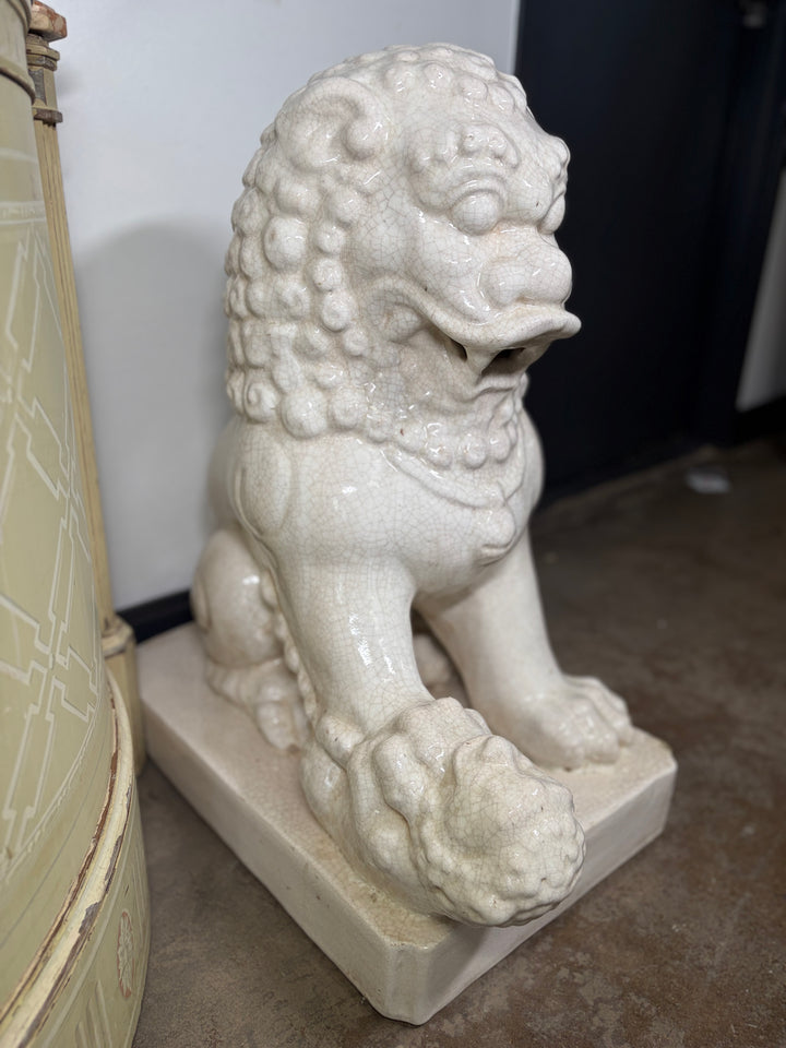 Pair Large White Glazed Ceramic Foo Dog Statues