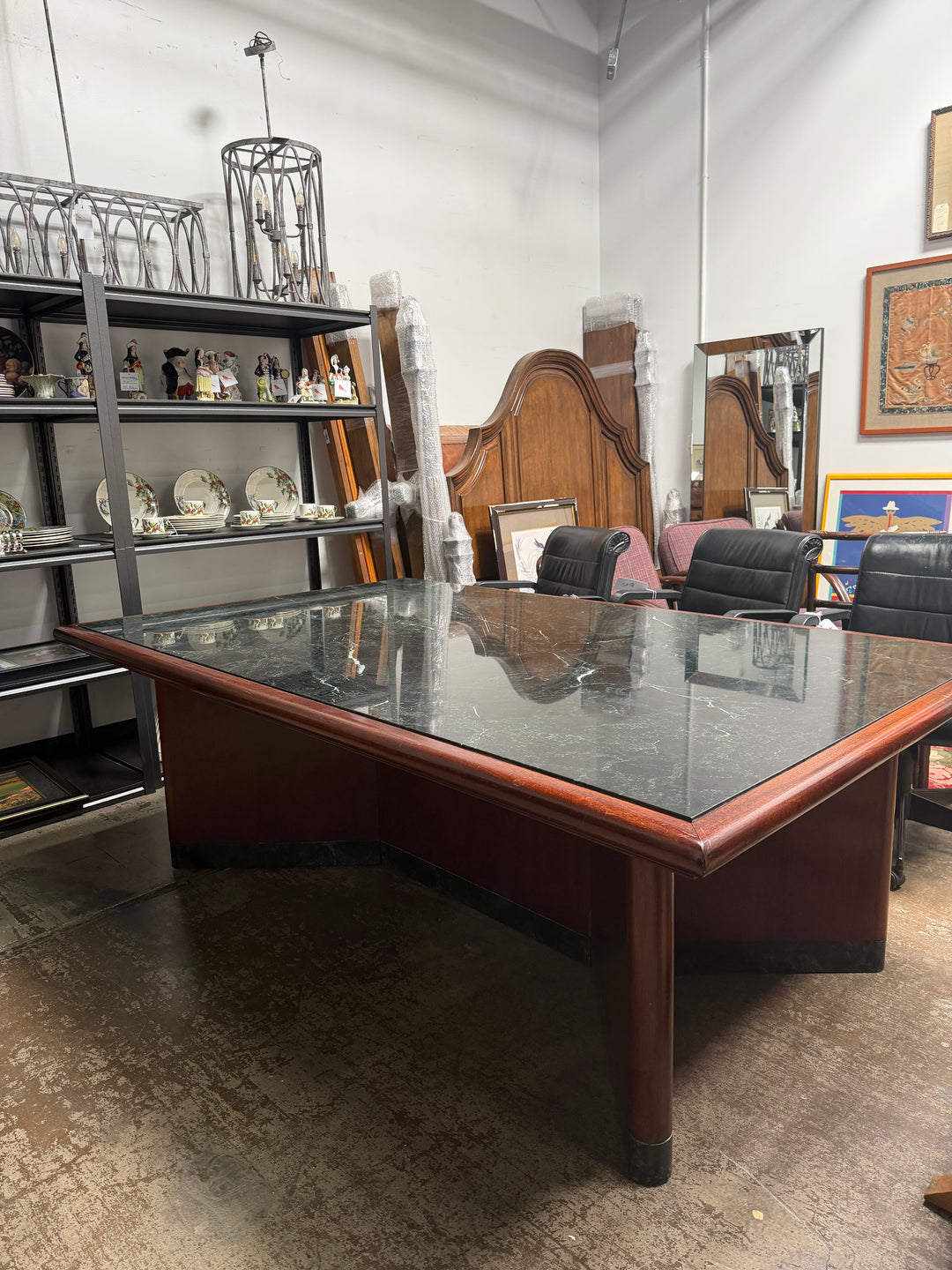 Verde Marble Table Encased in Mahogany Wood