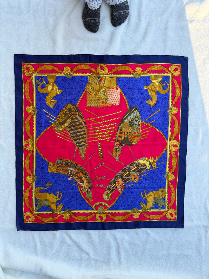 Vintage Hermès “Les Bissone de Venise” Blue Silk Scarf