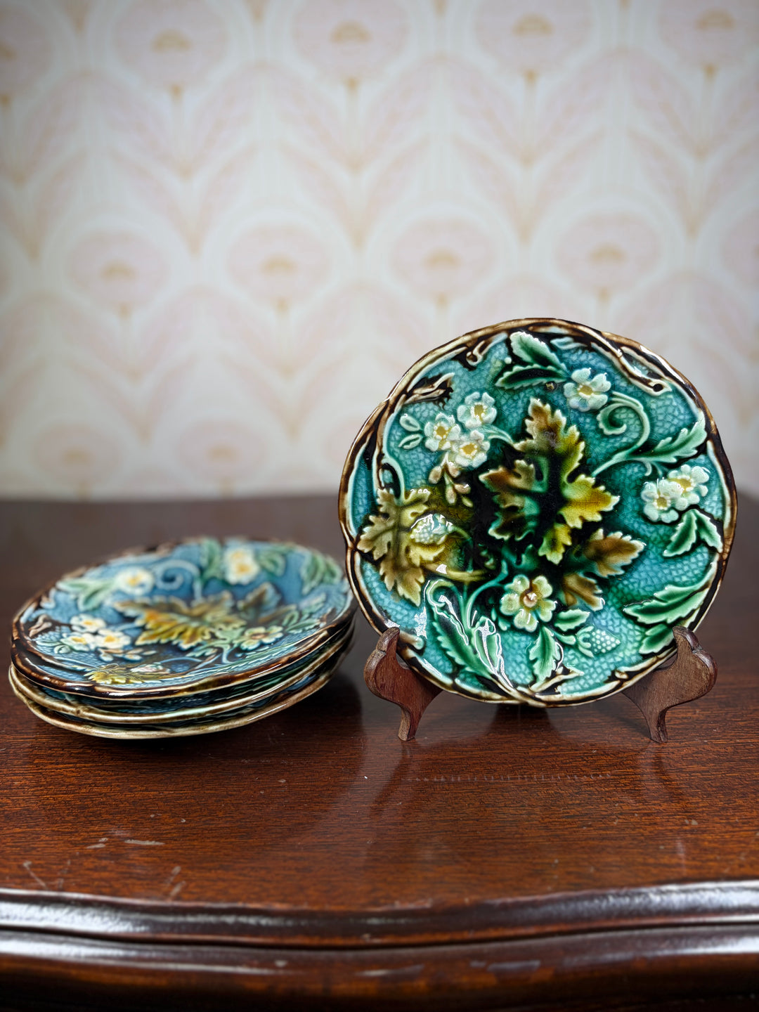 Set of Four 19th Century Swedish Majolica-Style Dessert Plates