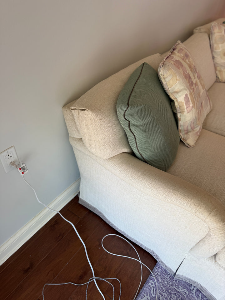 Three-Seat Skirted Sofa in Cream Woven Fabric