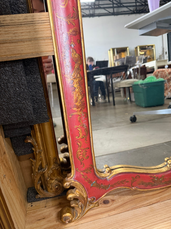 20th Century Hand Carved Gilt and Red Painted Mirror