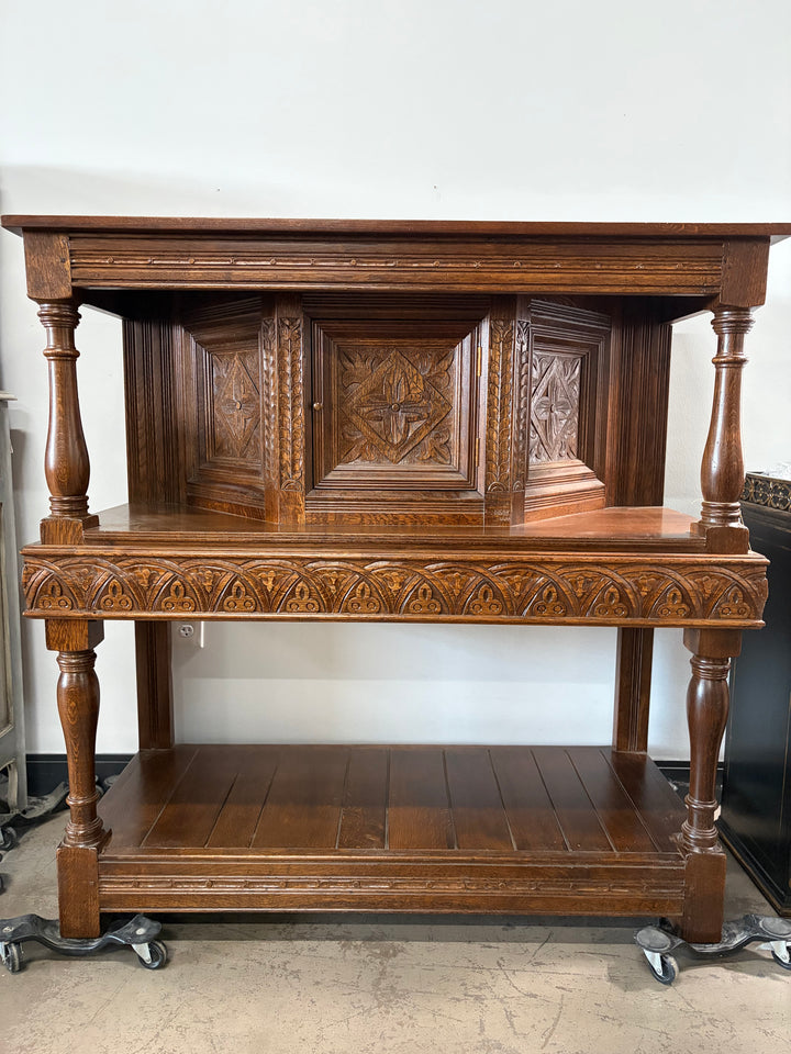 Taylor & Co England Carved Oak Gothic-Style Sideboard/Buffet