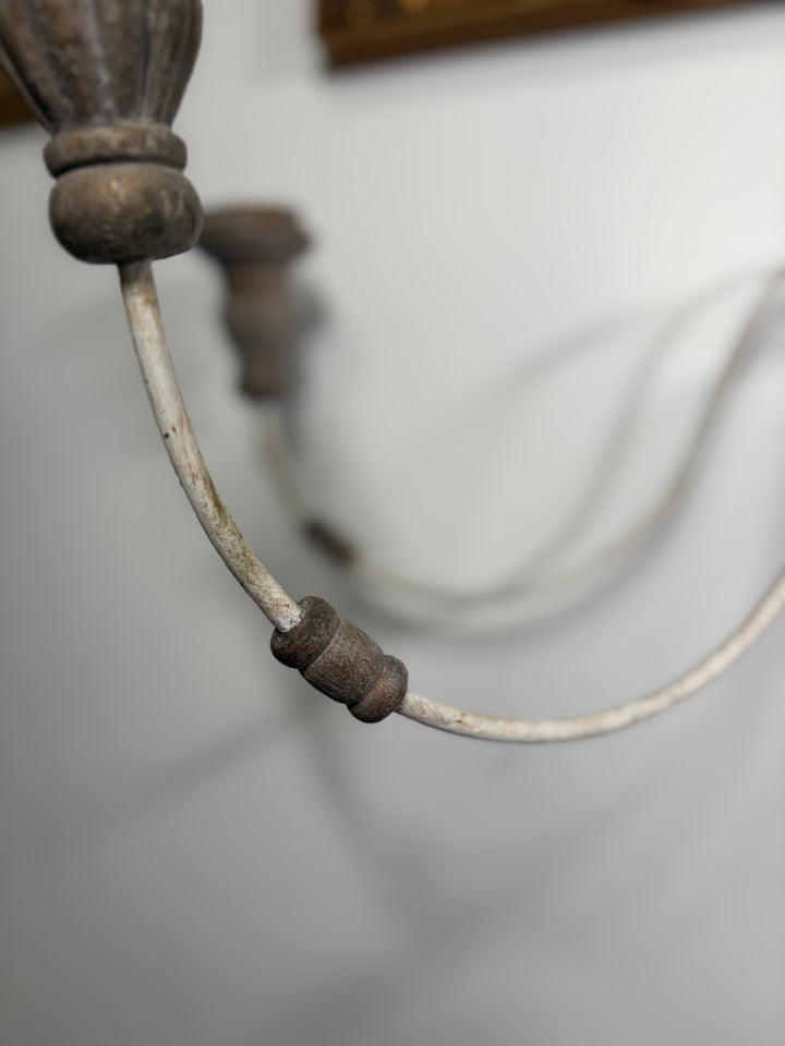 Pair of 5-Arm Wall Sconces – White Wash Distressed Finish