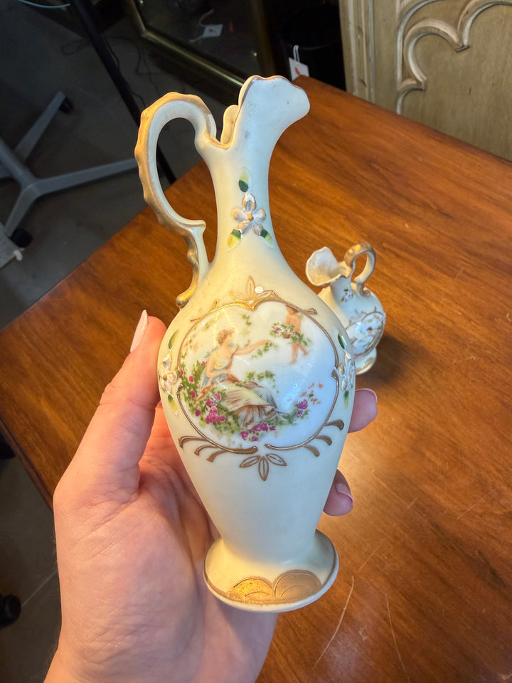 Set of 2 1960s Japanese Hand Painted Bud Vases