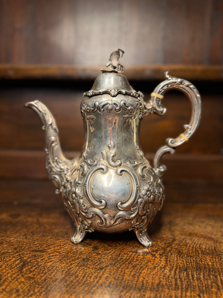 English Victorian Sterling Silver Tea & Coffee Service, Louis XV Pattern