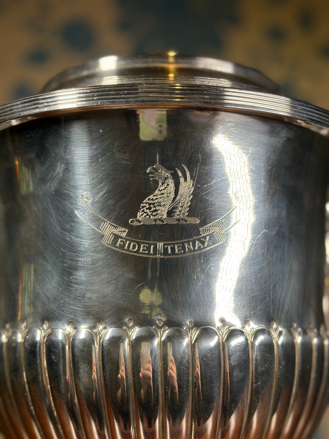 Vintage Sheffield Silver Plate Champagne Bucket with Lion Handles "Fidei Tenax"