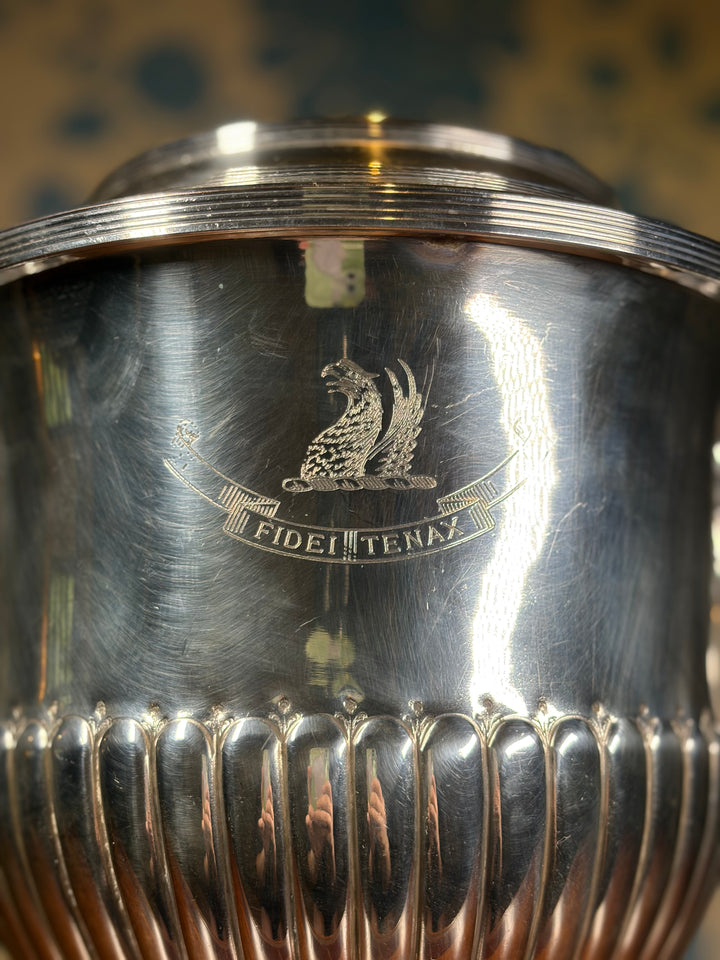 Vintage Sheffield Silver Plate Champagne Bucket with Lion Handles "Fidei Tenax"