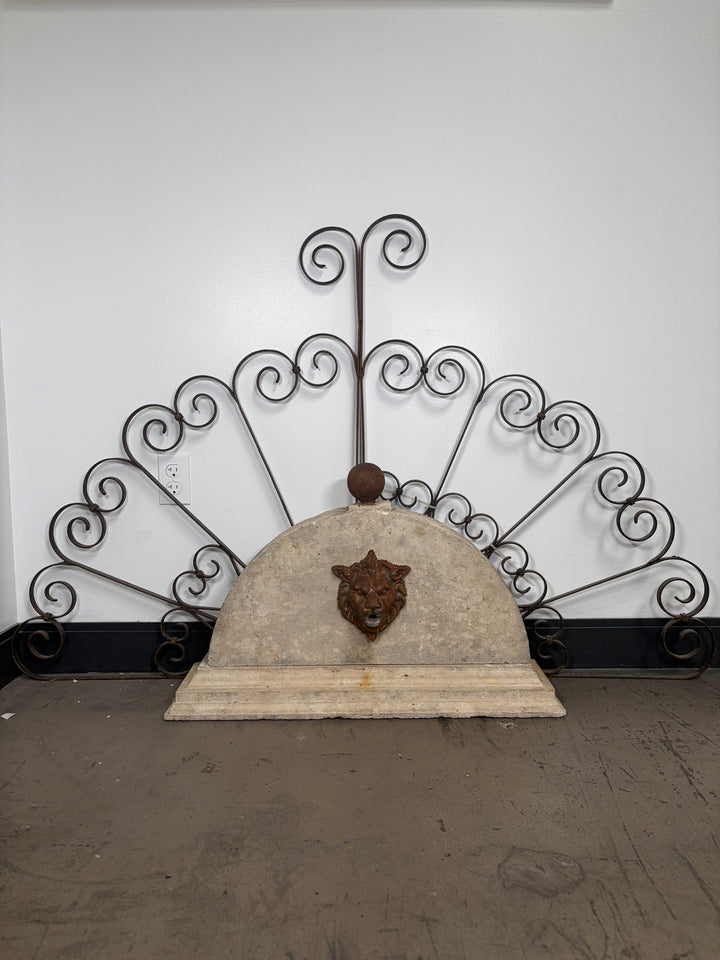 Cast Stone Demilune Fountain Panel with Lion Head Spout