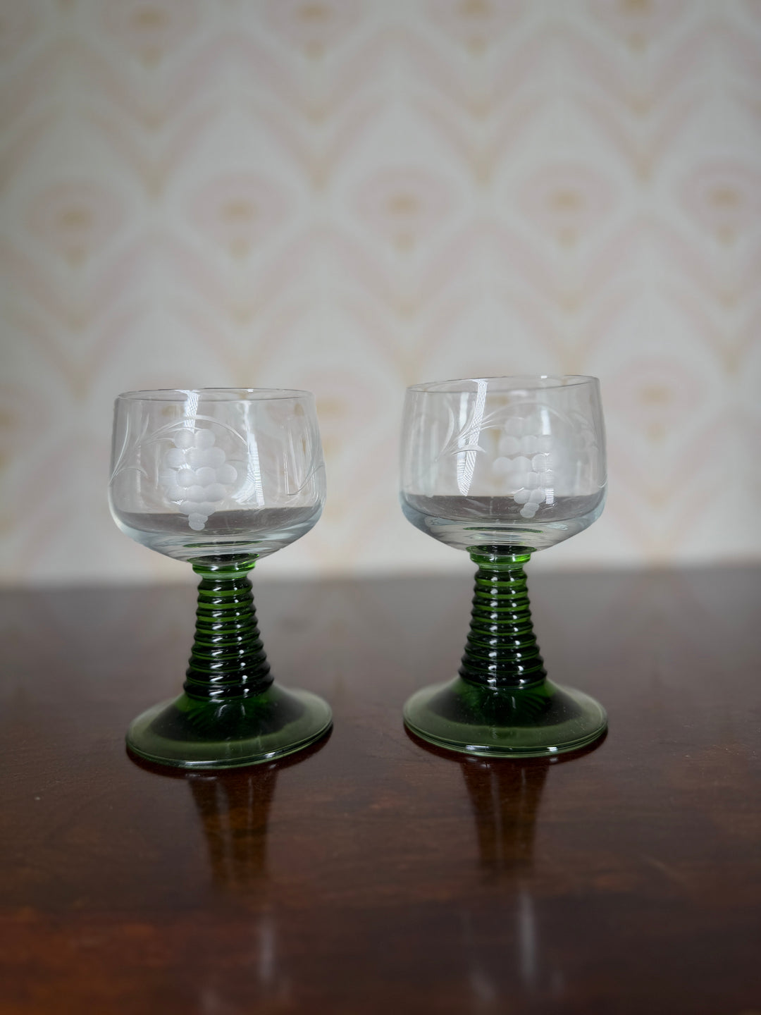 Set of 2 Small Green Vintage Glasses