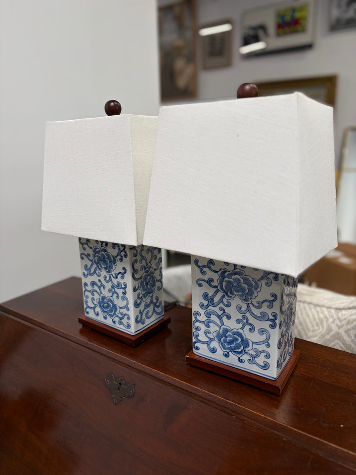 Vintage Blue Floral Lamps (Set of 2)