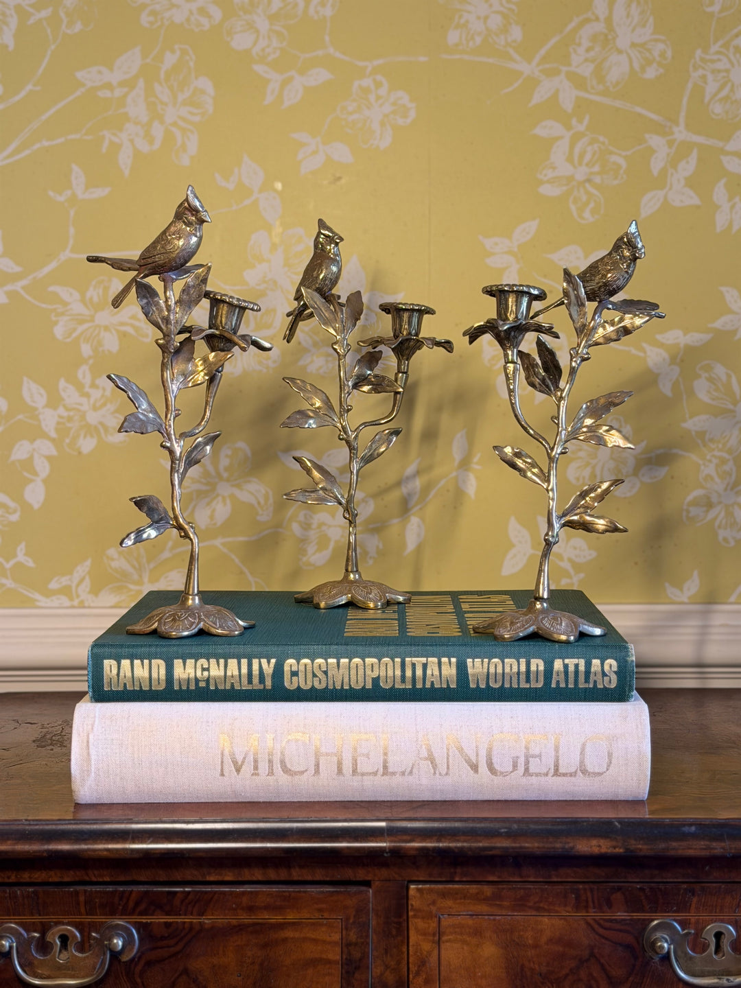 Brass Bird & Floral Candlesticks (Priced individually)