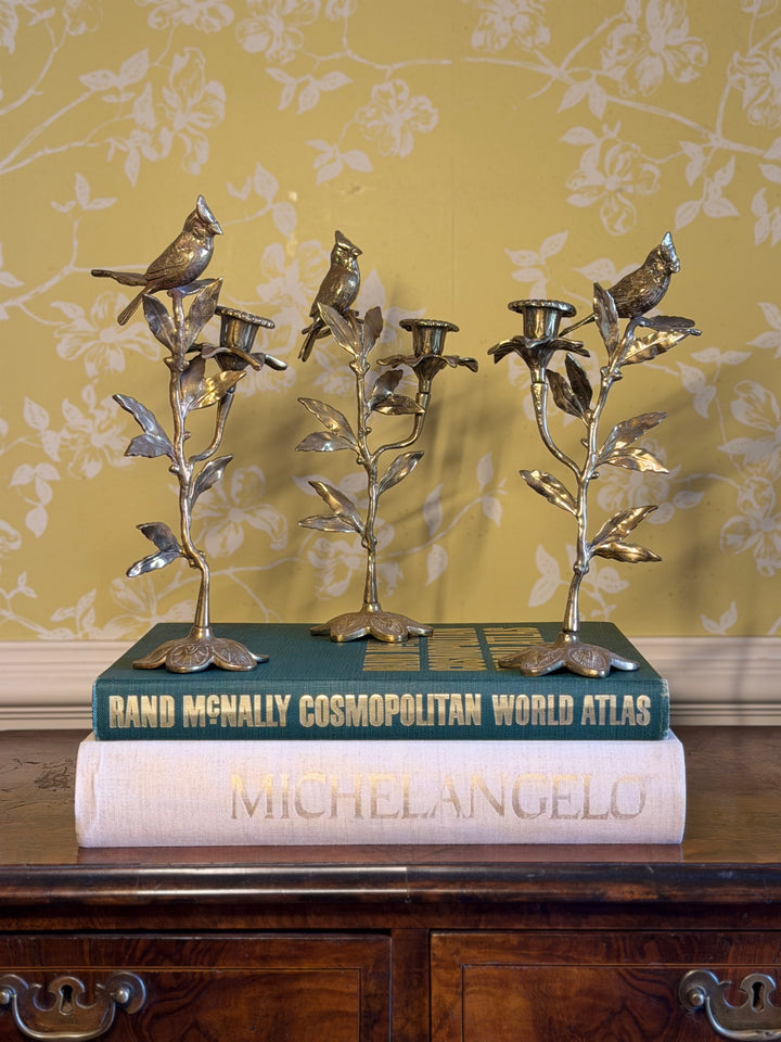 Brass Bird & Floral Candlesticks (Priced individually)