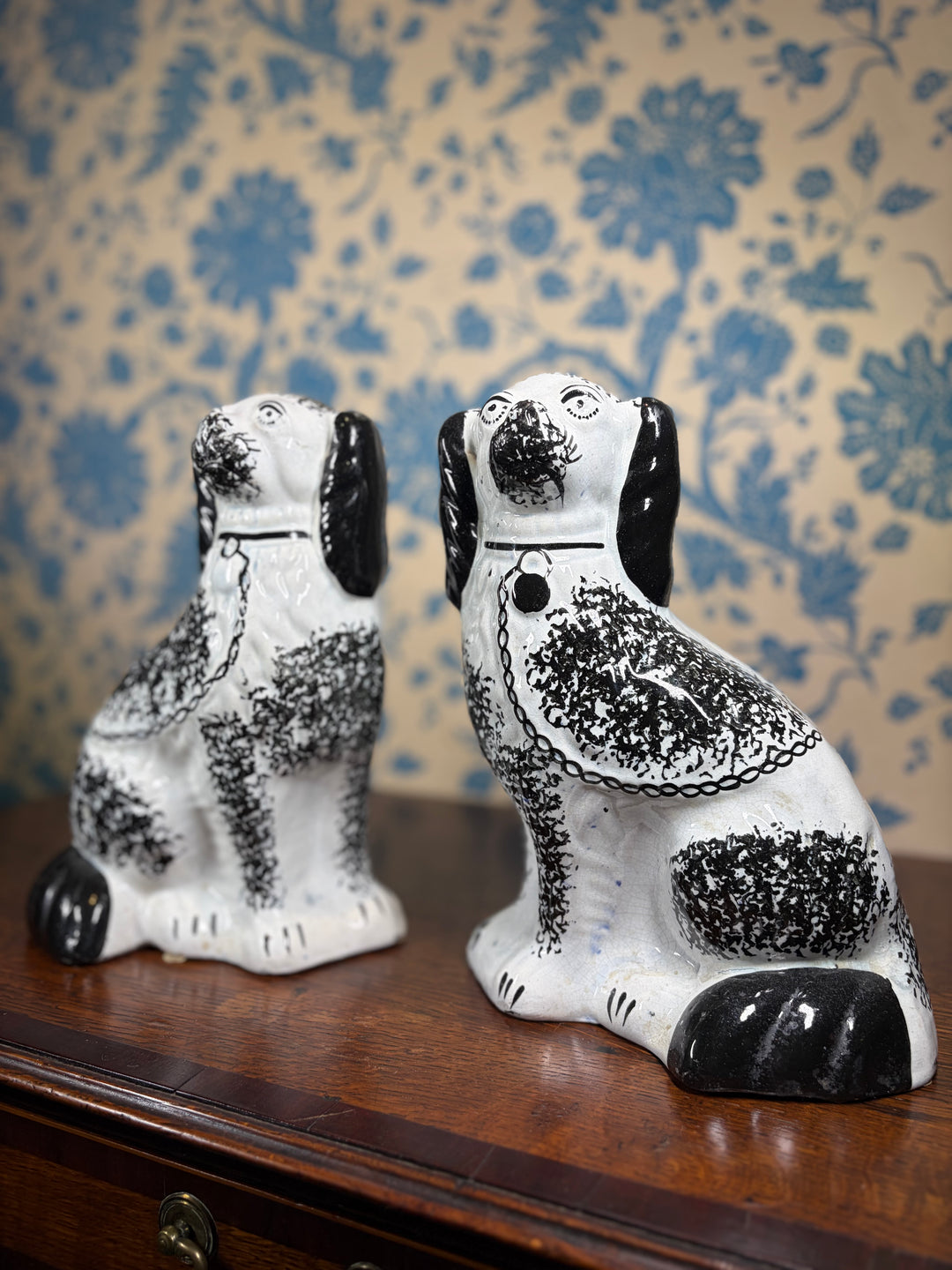 Pair of Antique Black and White Staffordshire Dogs