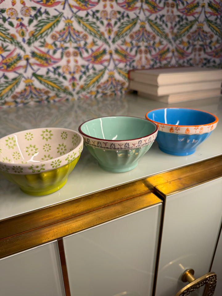 Set of Three Colorful Ceramic Bowls