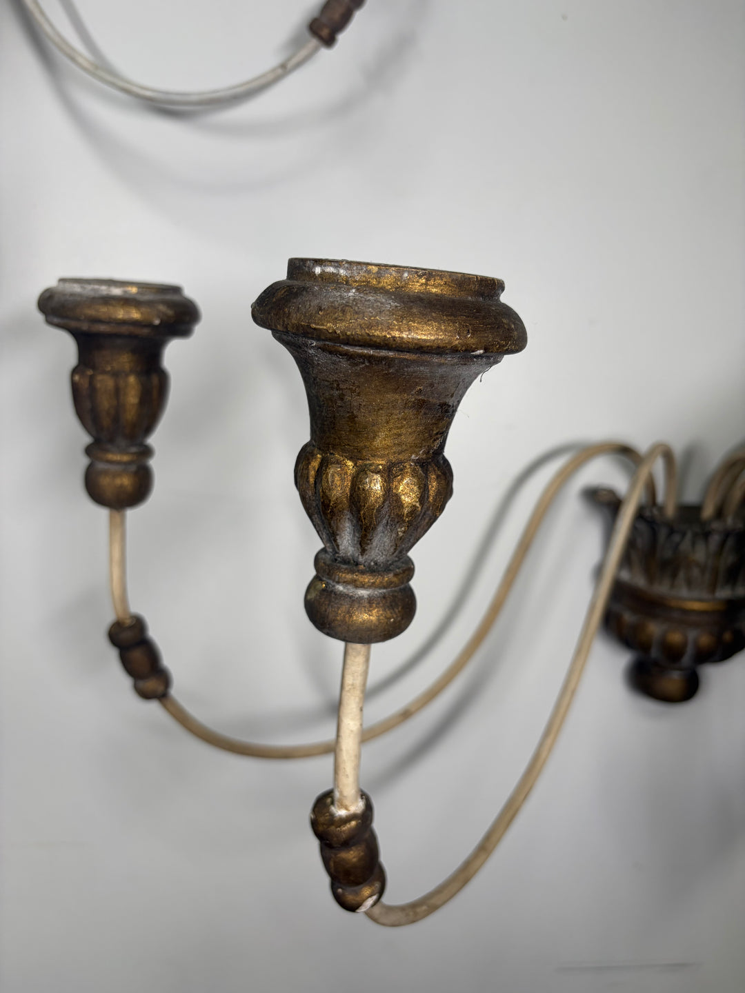 Pair of 5-Arm Wall Sconces – White Wash Distressed Finish