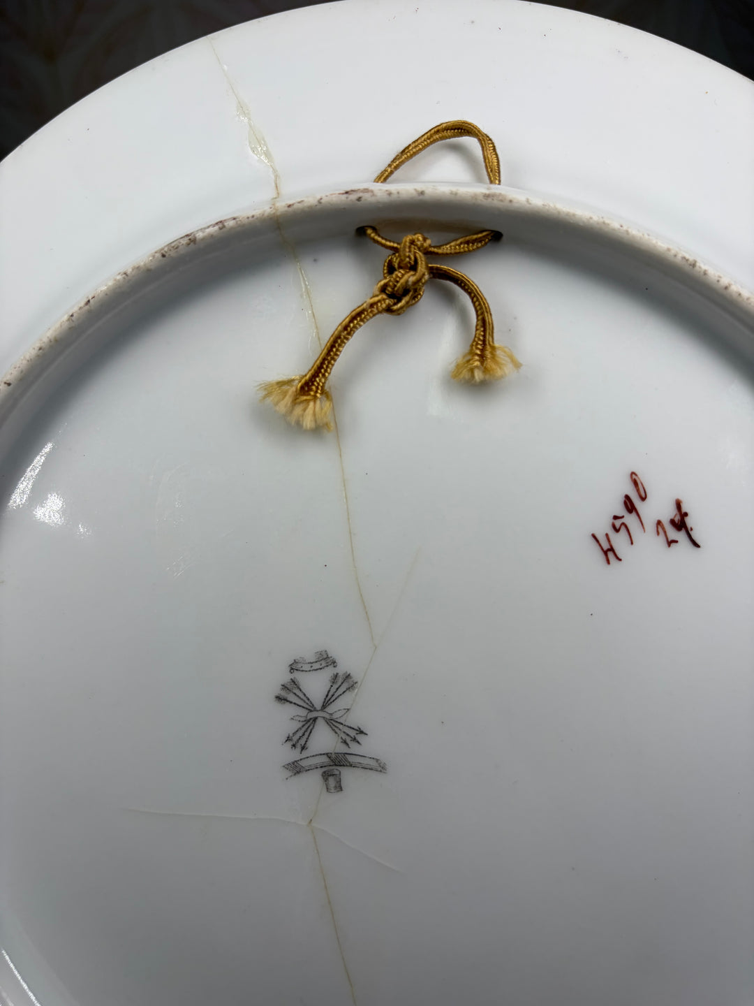 Floral Transferware Decorative Wall Plate with Hand-Painted Rose Center