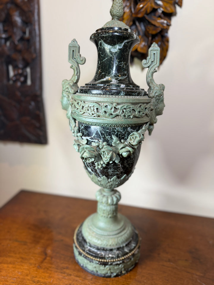 Antique Verde Marble and Bronze Urn