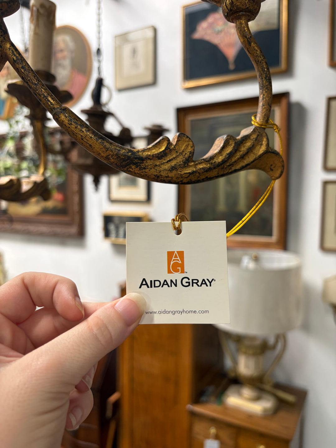 Aidan Gray Gold Gilt Five-Arm Candelabra Chandelier