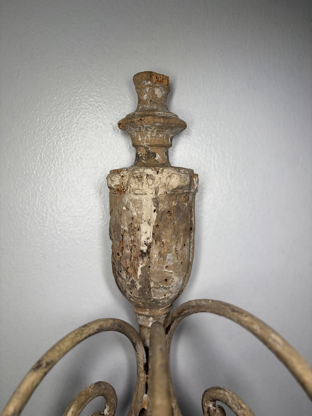 Pair of Painted Iron & Wood Three-Arm Wall Candle Sconces