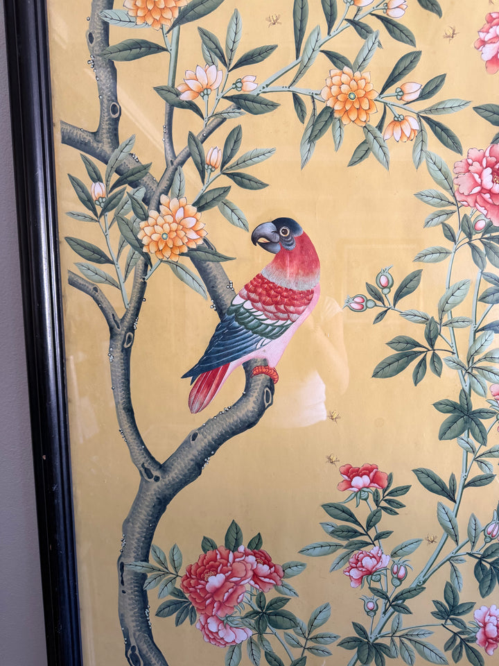 Chinoiserie Framed Yellow Wallpaper Panel