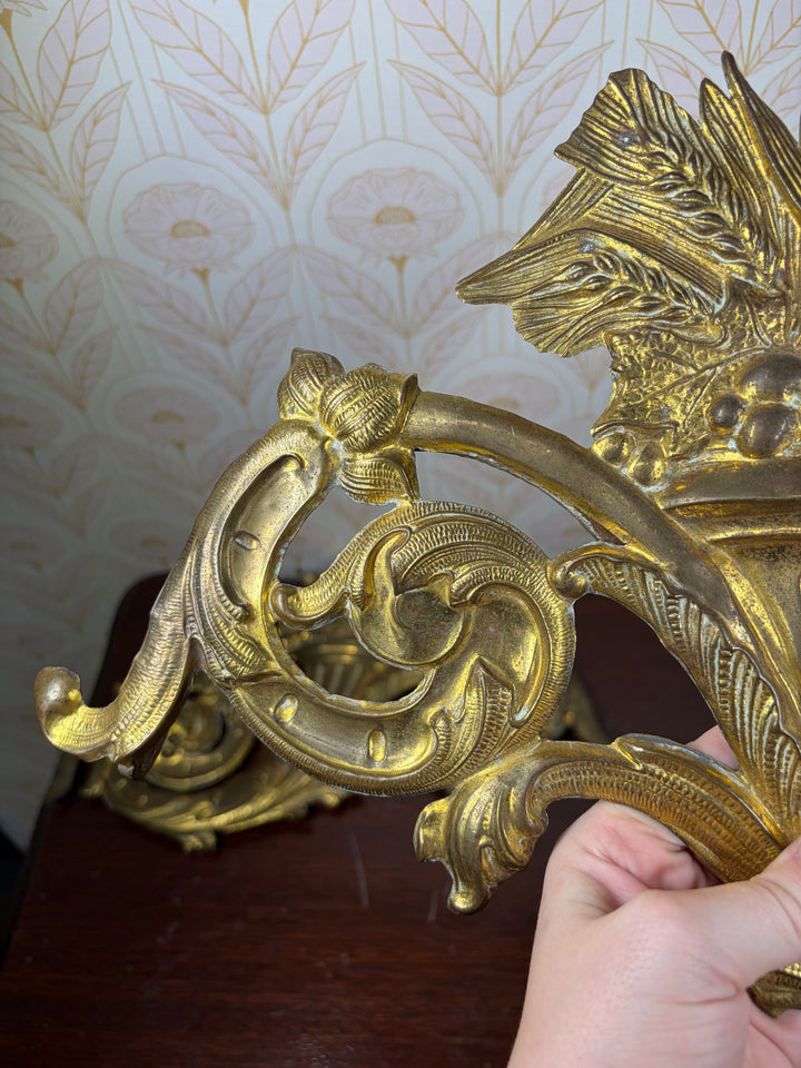 Pair of Gilt Bronze Rococo Acanthus & Cornucopia Ornamental Mounts