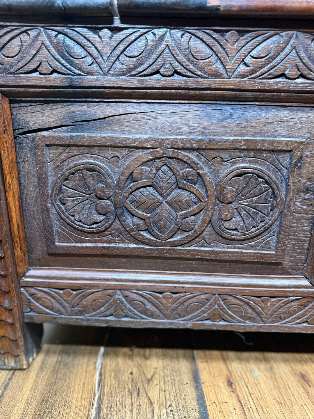 Antique Carved Oak Hall Bench